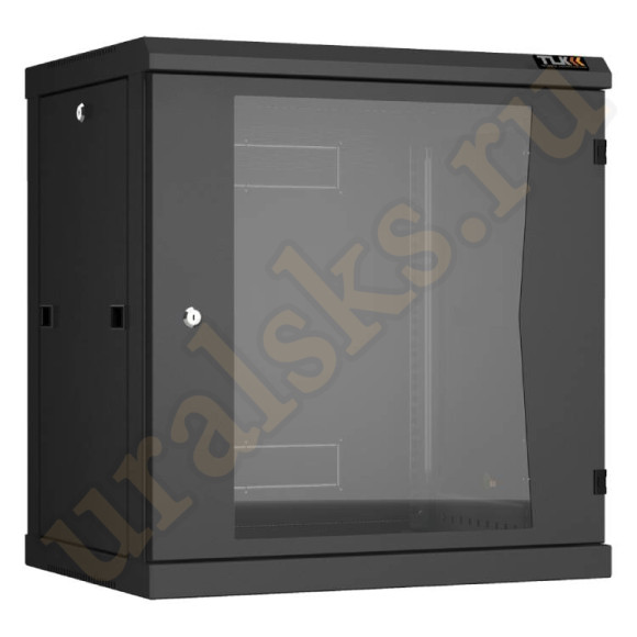 TWC-126060-R-G-BK Настенный разборный шкаф TLK 19", 12U, стеклянная дверь, Ш600хВ636хГ600мм, 2 пары монтажных направляющих, черный