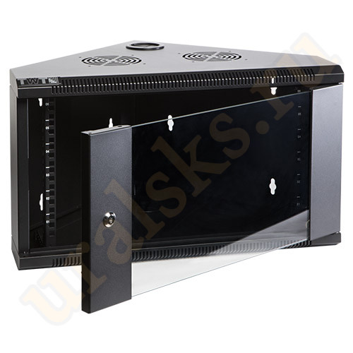 TWT-CBWTG-4U-6x6-BK Шкаф настенный угловой, 4U 600x600, стеклянная дверь, черный