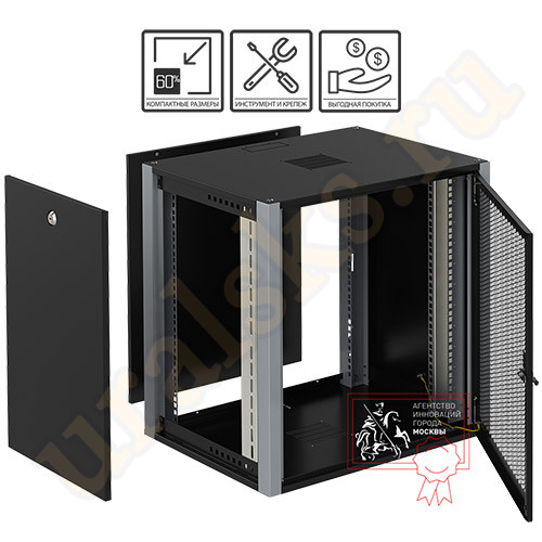 WP 6306.930 Шкаф телекоммуникационный настенный 19" 6U 600x350x315mm (ШхГхВ) дверь перфорированная, цвет черный
