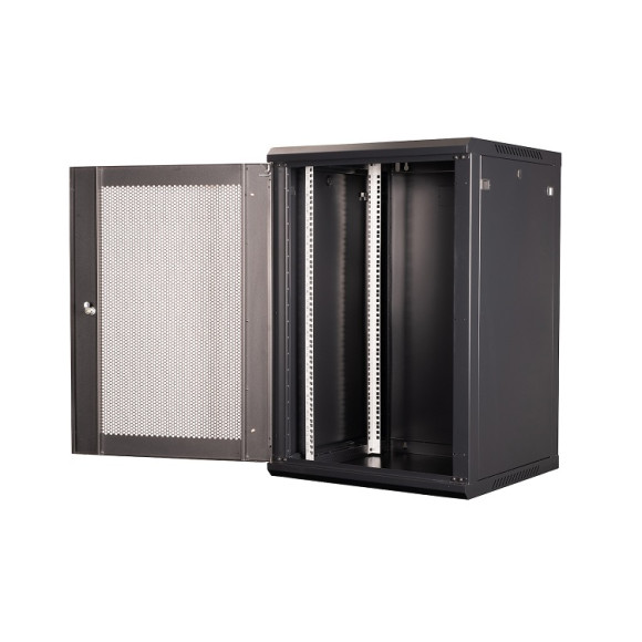 DR-655101 Шкаф 19" телекоммуникационный настенный, 18U 901х600х600 мм, дверь перфорация, черный