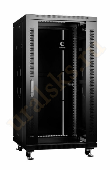 Cabeus SH-05C-22U60/100-BK Шкаф монтажный телекоммуникационный 19" напольный для распределительного и серверного оборудования 22U 600x1000x1166mm (ШхГхВ) передняя стеклянная и задняя сплошная металлическая двери, ручка с замком, цвет черный (RAL 9004)