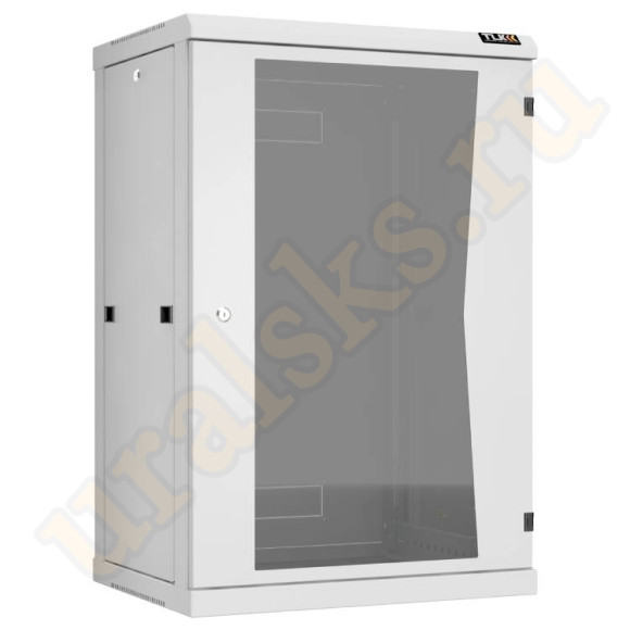 TWC-186060-R-G-GY Настенный разборный шкаф TLK 19", 18U, стеклянная дверь, Ш600хВ904хГ600мм, 2 пары монтажных направляющих, серый
