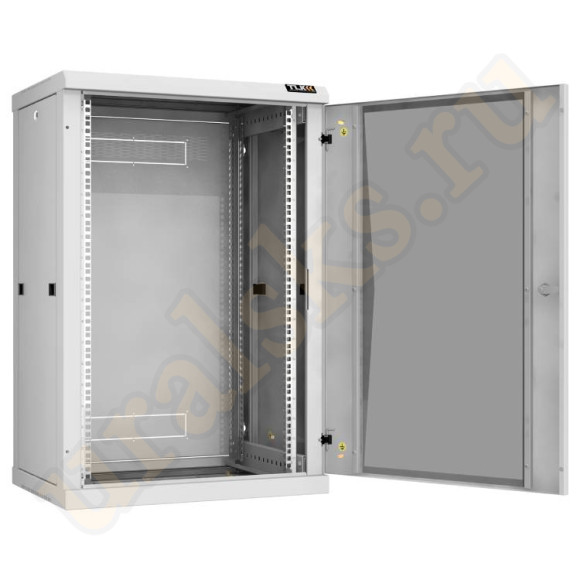 TWC-186045-R-G-GY Настенный разборный шкаф TLK 19", 18U, стеклянная дверь, Ш600хВ904хГ450мм, 2 пары монтажных направляющих, серый